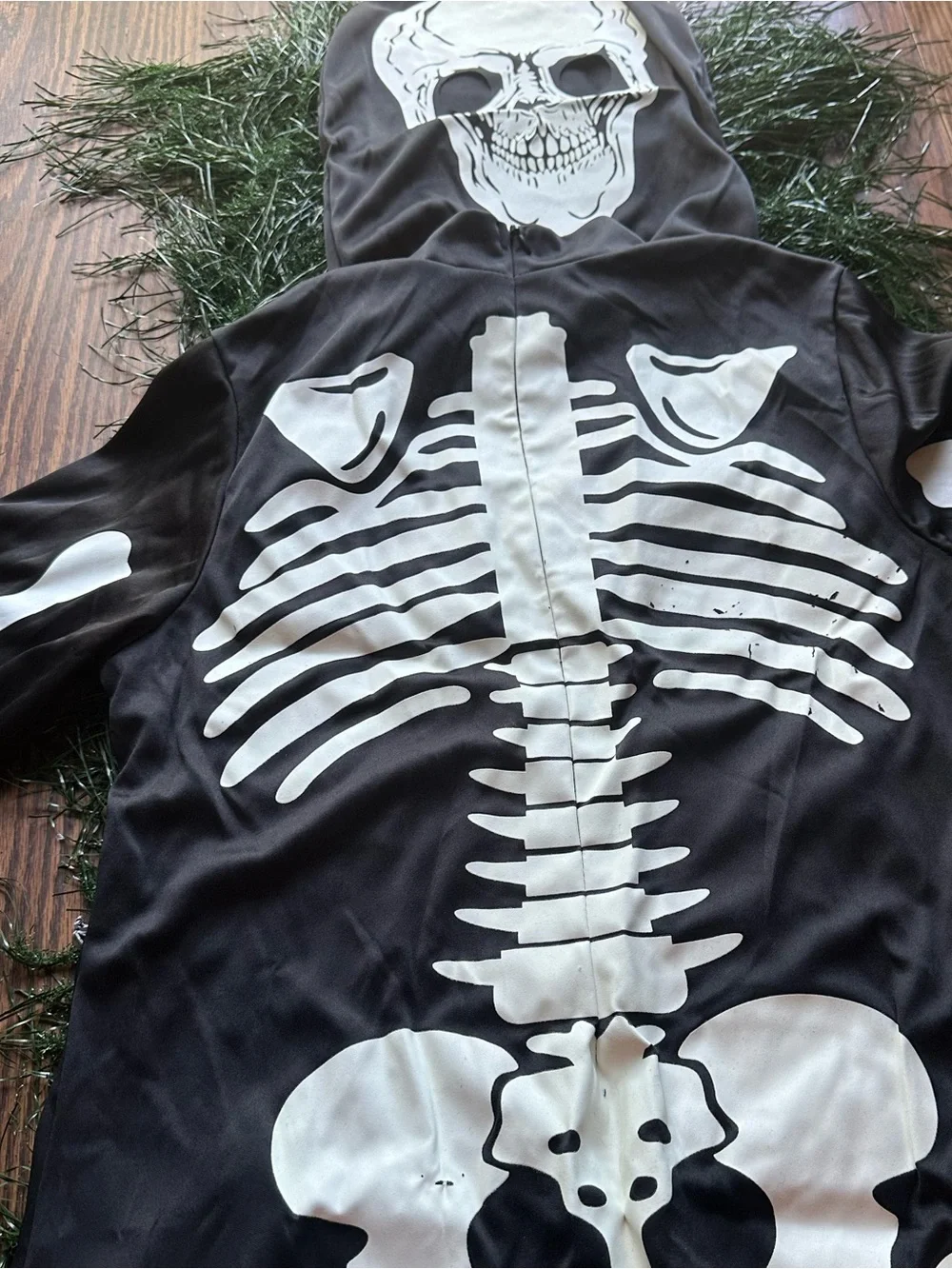 Kids Black Glow Skeleton Costume with Bone Print